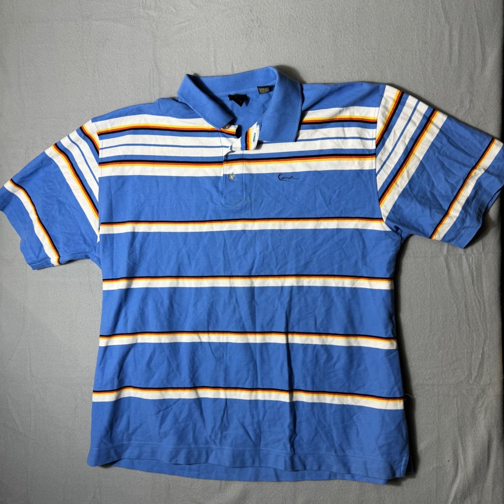 Karl Kani Gold Mens 3X Blue Striped Short Sleeve Polo Shirt RN 105359 Streetwear